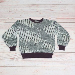 Vintage BASK Knit Crew Neck Sweater Size Medium Geometric Ugly Cosby Print